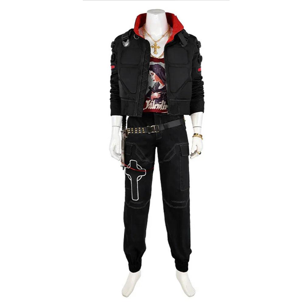 Game Jackie Cosplay Mercenary Costume For Men Punk Retro Coat Top Pants Battle Uniform Suit Halloween Carnival Party Streetwear