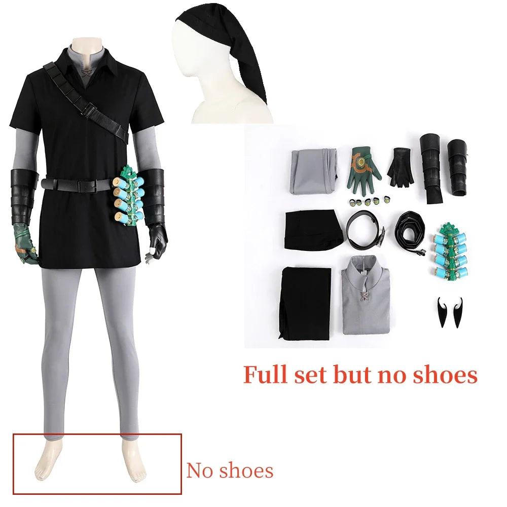 Game zelda Cosplay Dark Costume For Men Black Battle Uniform Full Set Halloween Carnival Party Warrior Disguise Suit