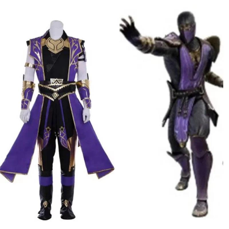 Mortal Kombat 11 Rain Cosplay Costume | Purple Warrior Uniform Set with Armguard, Gloves, and Mask