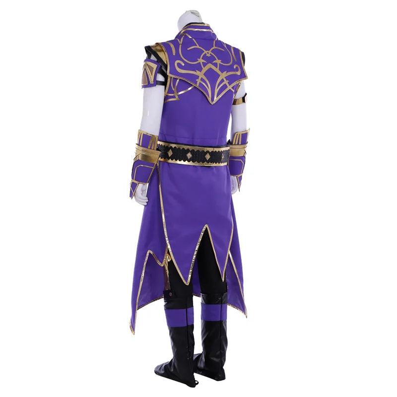 Mortal Kombat 11 Rain Cosplay Costume | Purple Warrior Uniform Set with Armguard, Gloves, and Mask