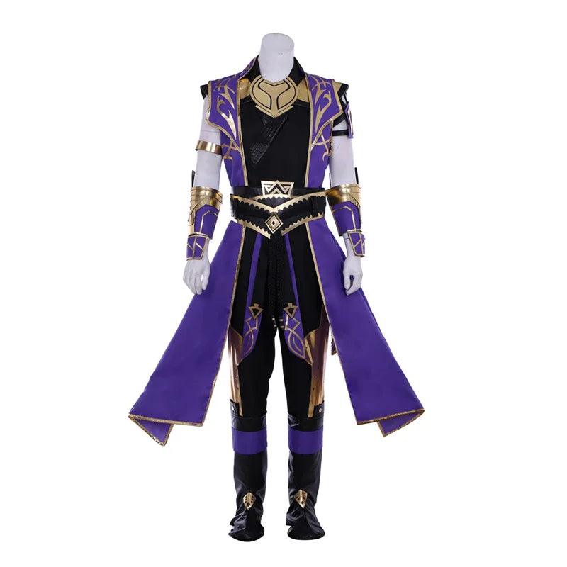 Mortal Kombat 11 Rain Cosplay Costume | Purple Warrior Uniform Set with Armguard, Gloves, and Mask