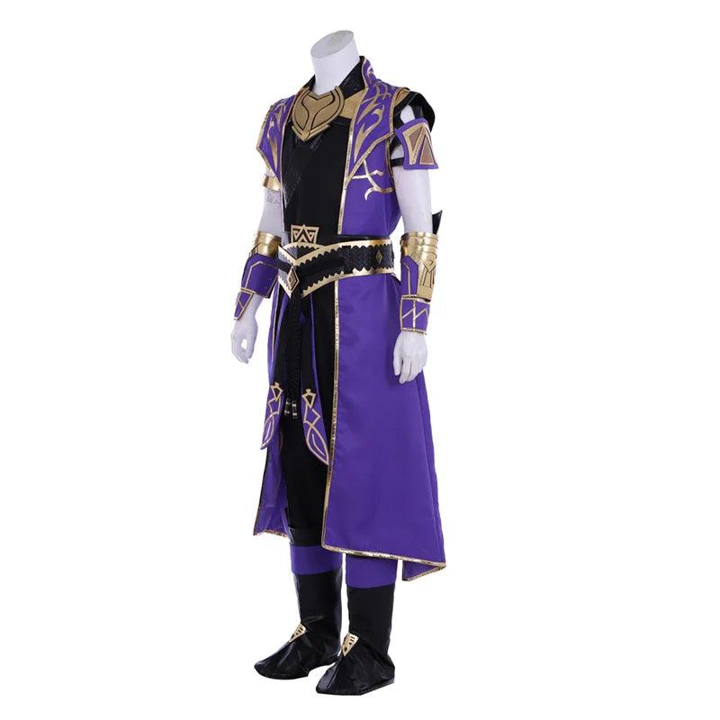 Mortal Kombat 11 Rain Cosplay Costume | Purple Warrior Uniform Set with Armguard, Gloves, and Mask