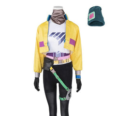 Valorant Killjoy Cosplay Costume Yellow Coat with Bag, Belt, and Hat for Halloween & Party