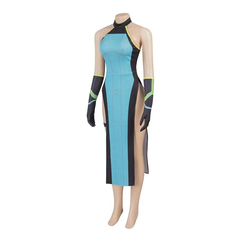 Valorant Viper Cosplay Costume Sexy Green Dress with Gloves and Socks Halloween Outfit