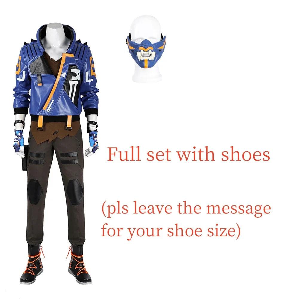 Game Valorant Yoru Cosplay Costume For Men Fantasia Blue Jacket Top Pants Mask Full Set Combat Uniform Halloween Party Outfits