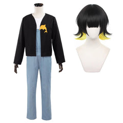 HOLOUN Blue Lock Anime Bachira Cosplay Costume Wig Rompers T-shirt Jacket Daily Wearing Dolphin Brooch Rose Net Synthetic Fiber