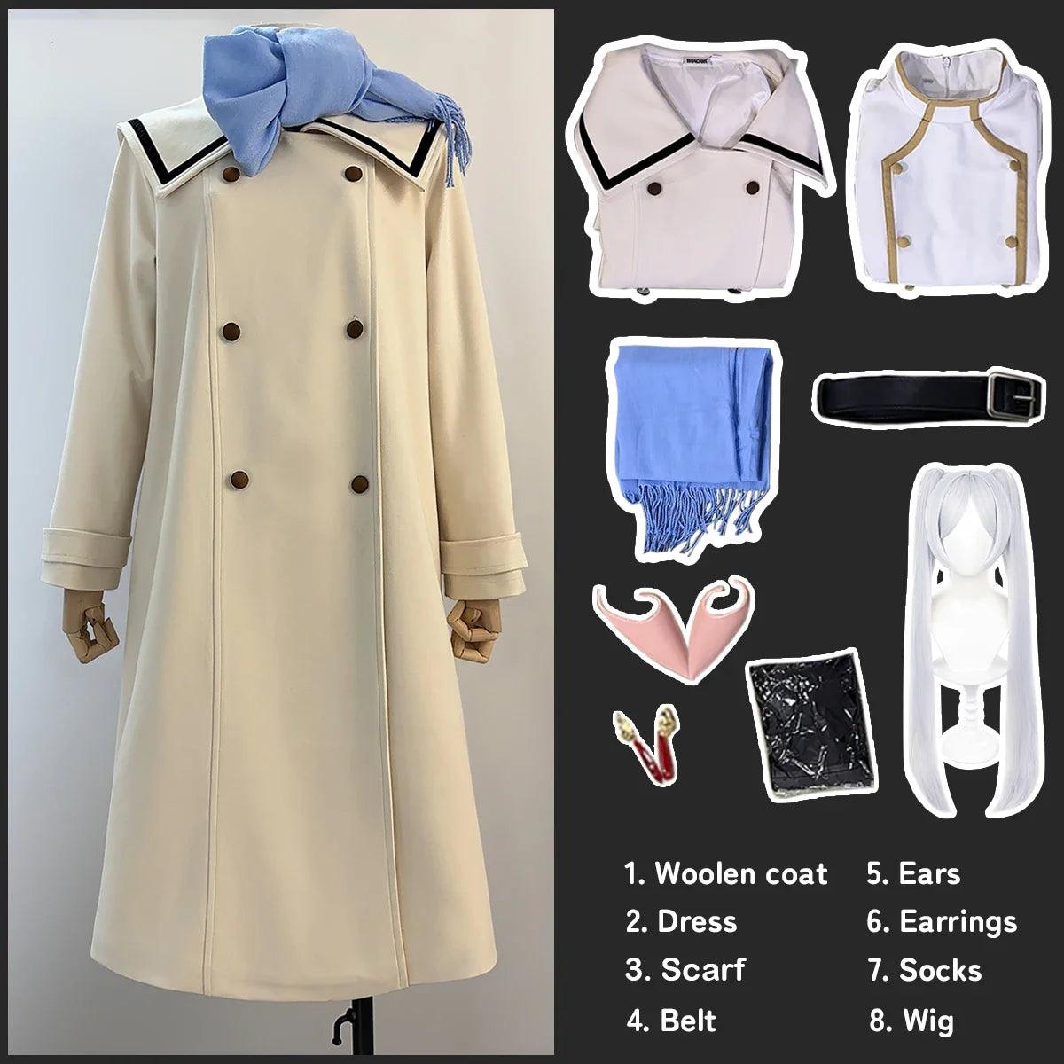 Frieren Beyond Journey's End Anime Frieren Cosplay Costume Winter Coat Dress Wig Ponytail Daily Wear Christmas New Year