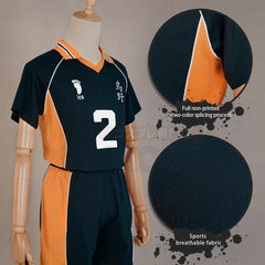 Haiky Anime Sugawara Koushi Jerseys NO.2 Cosplay Costume Wig KARASUNO High School Vollyball Uniform Top Short Rose Net