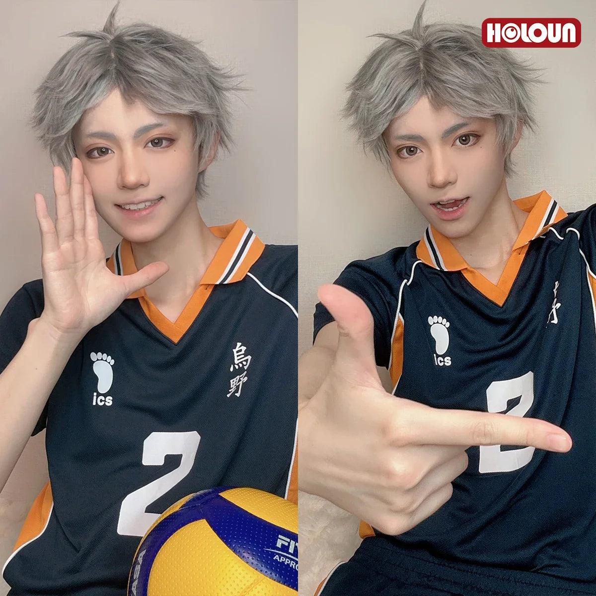 Haiky Anime Sugawara Koushi Jerseys NO.2 Cosplay Costume Wig KARASUNO High School Vollyball Uniform Top Short Rose Net