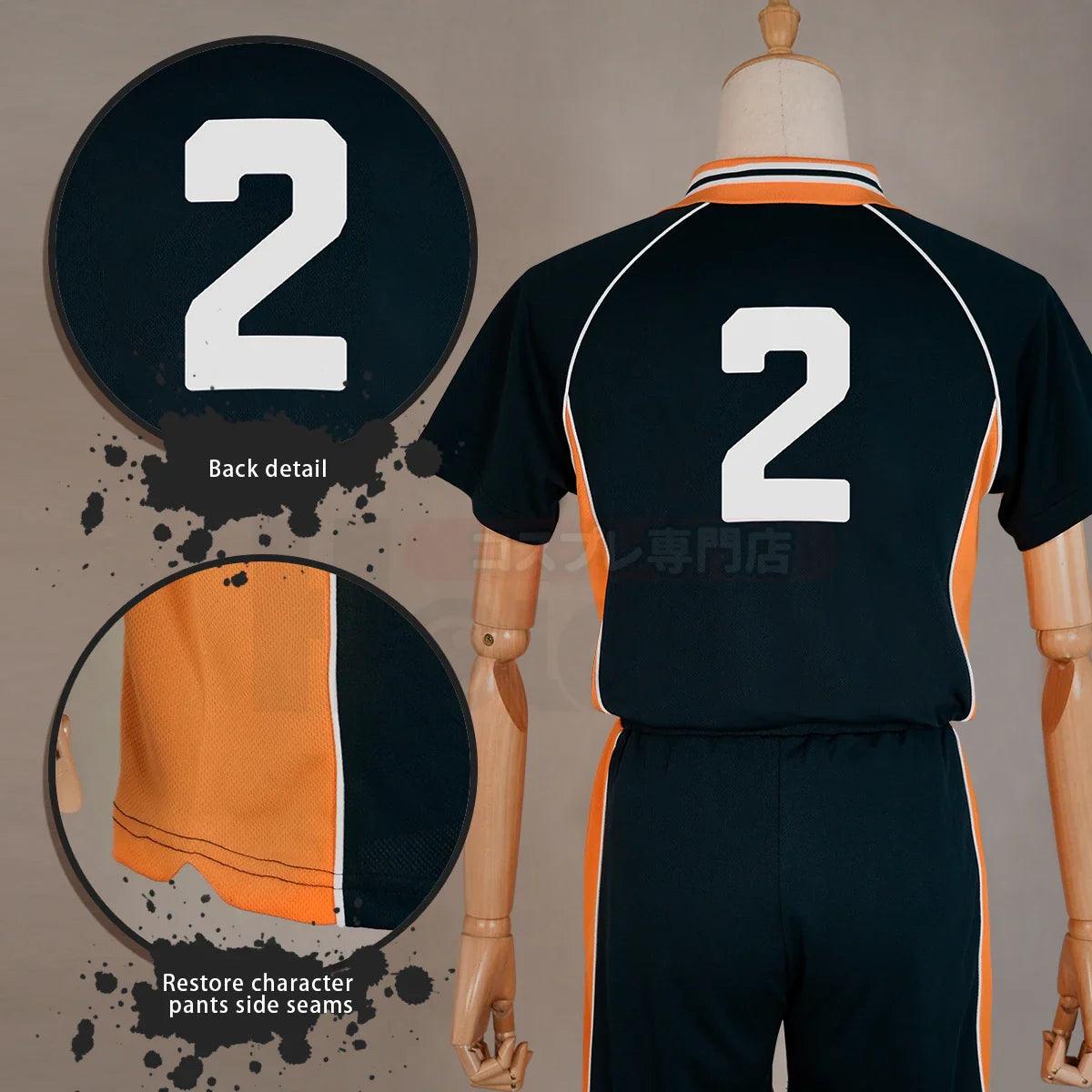 Haiky Anime Sugawara Koushi Jerseys NO.2 Cosplay Costume Wig KARASUNO High School Vollyball Uniform Top Short Rose Net