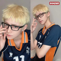 Haiky Anime Tsukishima Kei Cosplay Costume Wig Jerseys NO.11 KARASUNO High School Vollyball Uniform Top Shorts Daily Wear