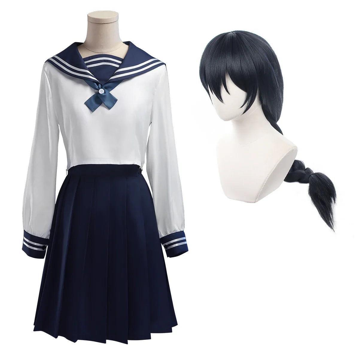 Jujutsu JJK Manga Anime Amanai Riko Cosplay Costume Wig JK Skirt Sailor Rose Net Synthetic Braid Halloween Christmas