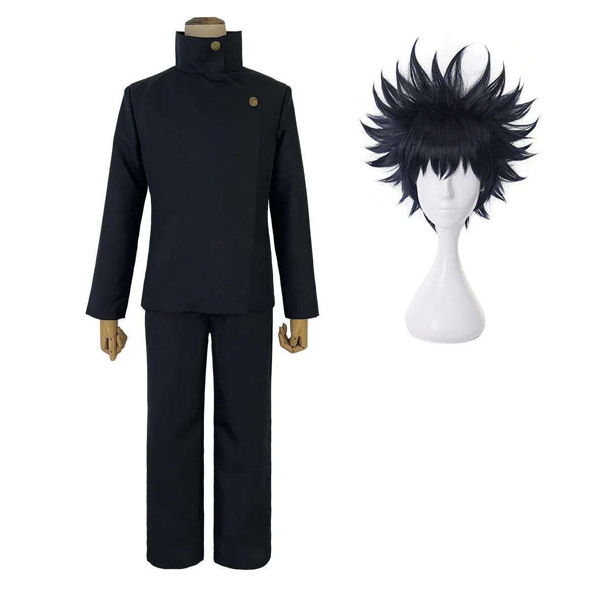 Jujutsu JJK Manga Anime Fushiguro Megumi Cosplay Costume Wig Dark Blue Jacket Pants Uniform Rose Net Synthetic Halloween