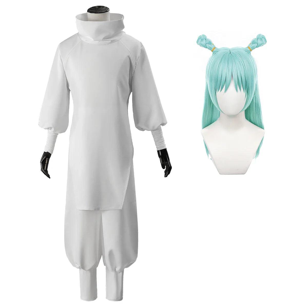 Jujutsu JJK Manga Anime Kashimo Hajime Cosplay Costume Blue Wig White Top Elastic Pants Gift