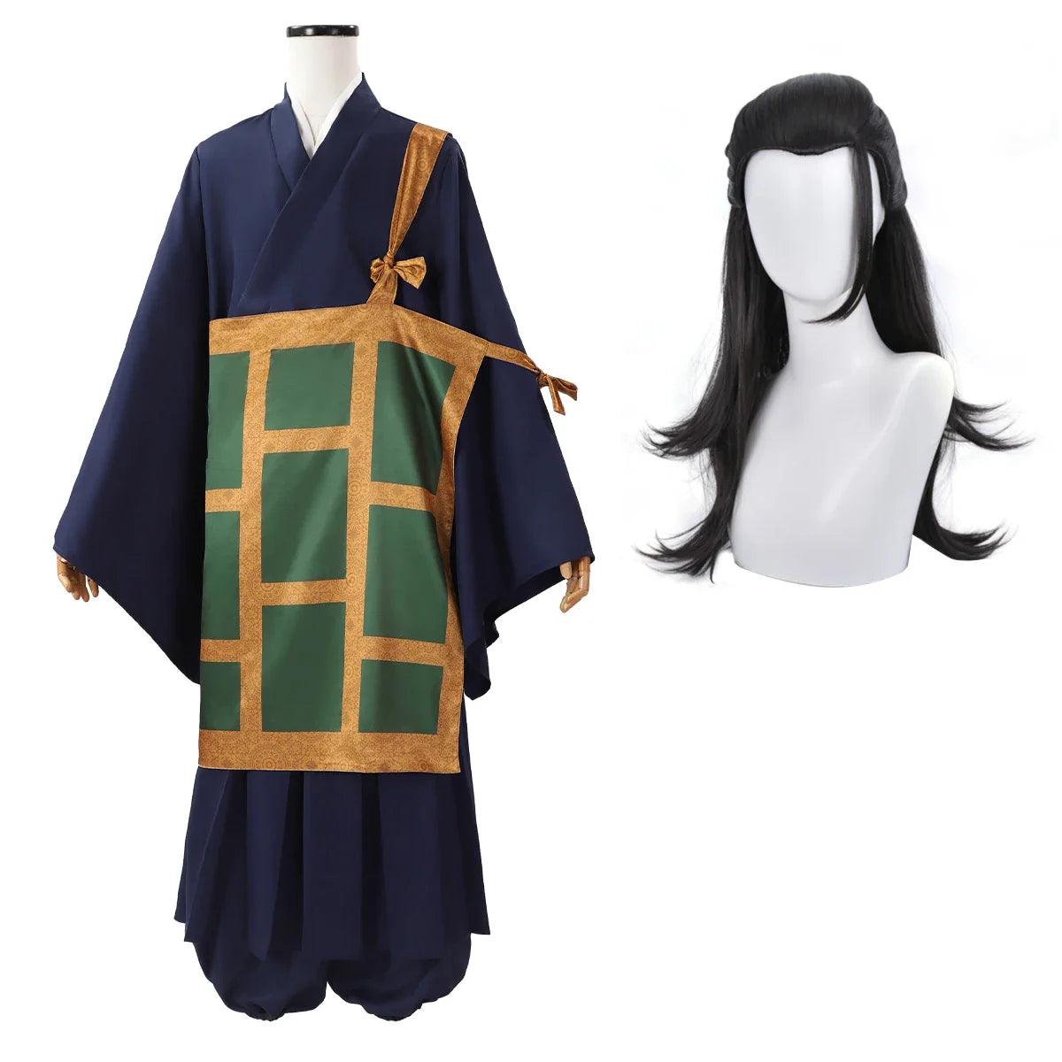 Jujutsu JJK Manga Anime Suguru Geto Cosplay Costume Wig Dark Blue kimono Top Skirt Pants Cassock Rose Net Halloween Gift