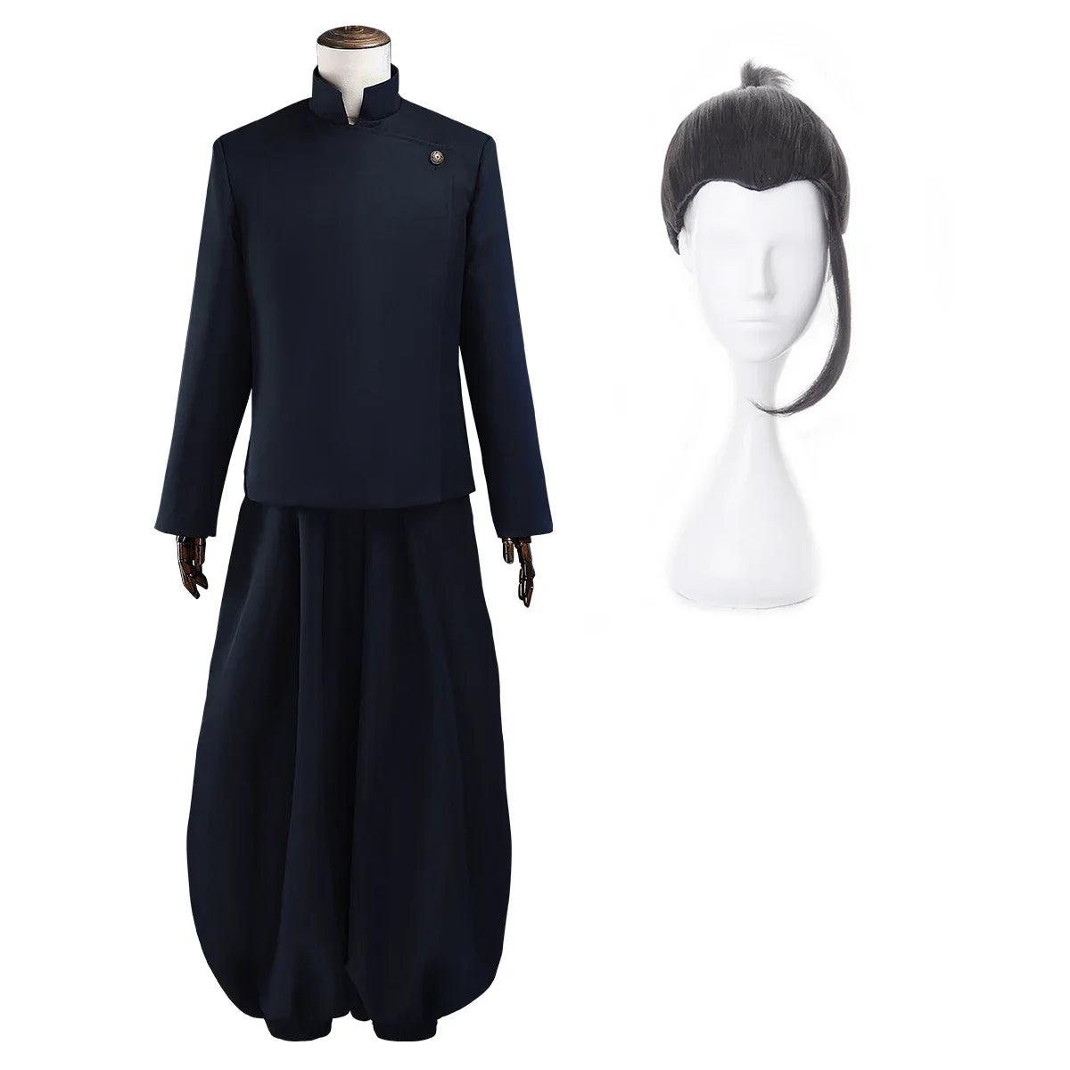 Jujutsu JJK Manga Anime Suguru Geto Satoru Gojo Cosplay Costume Wig Dark Blue Jacket Pants Uniform Rose Net Halloween