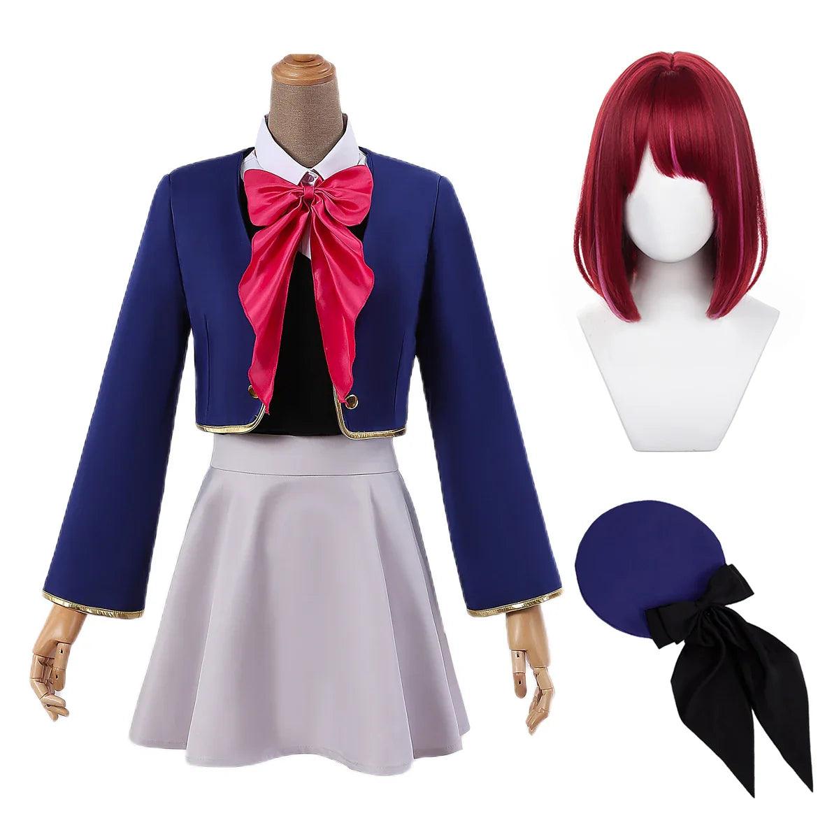 HOLOUN OSHI NO KO Anime Arima Kana Cosplay Costume Wig School Uniform Dress Hat Blue Jacket Skirt Rose Net Synthetic Fiber Gift