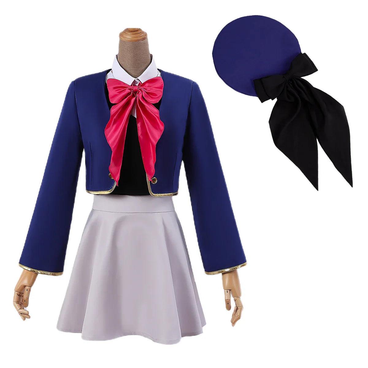 HOLOUN OSHI NO KO Anime Arima Kana Cosplay Costume Wig School Uniform Dress Hat Blue Jacket Skirt Rose Net Synthetic Fiber Gift