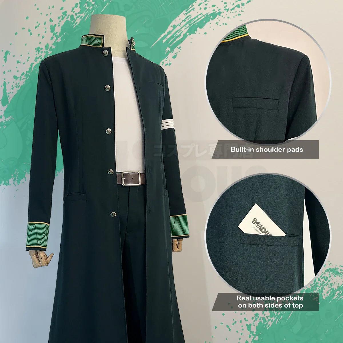 Wind Breaker Anime Hajime Umemiya Cosplay Costume Wig Green Long Trench Coat Uniform Pants White T-shirt Belt