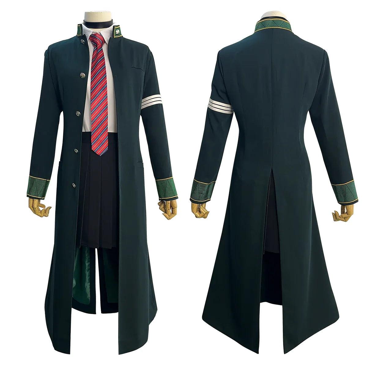 Wind Breaker Anime Tasuku Tsubakino Cosplay Costume Wig Green Long Trench Coat Skirt White Shirt Choker Tie Bow-knot