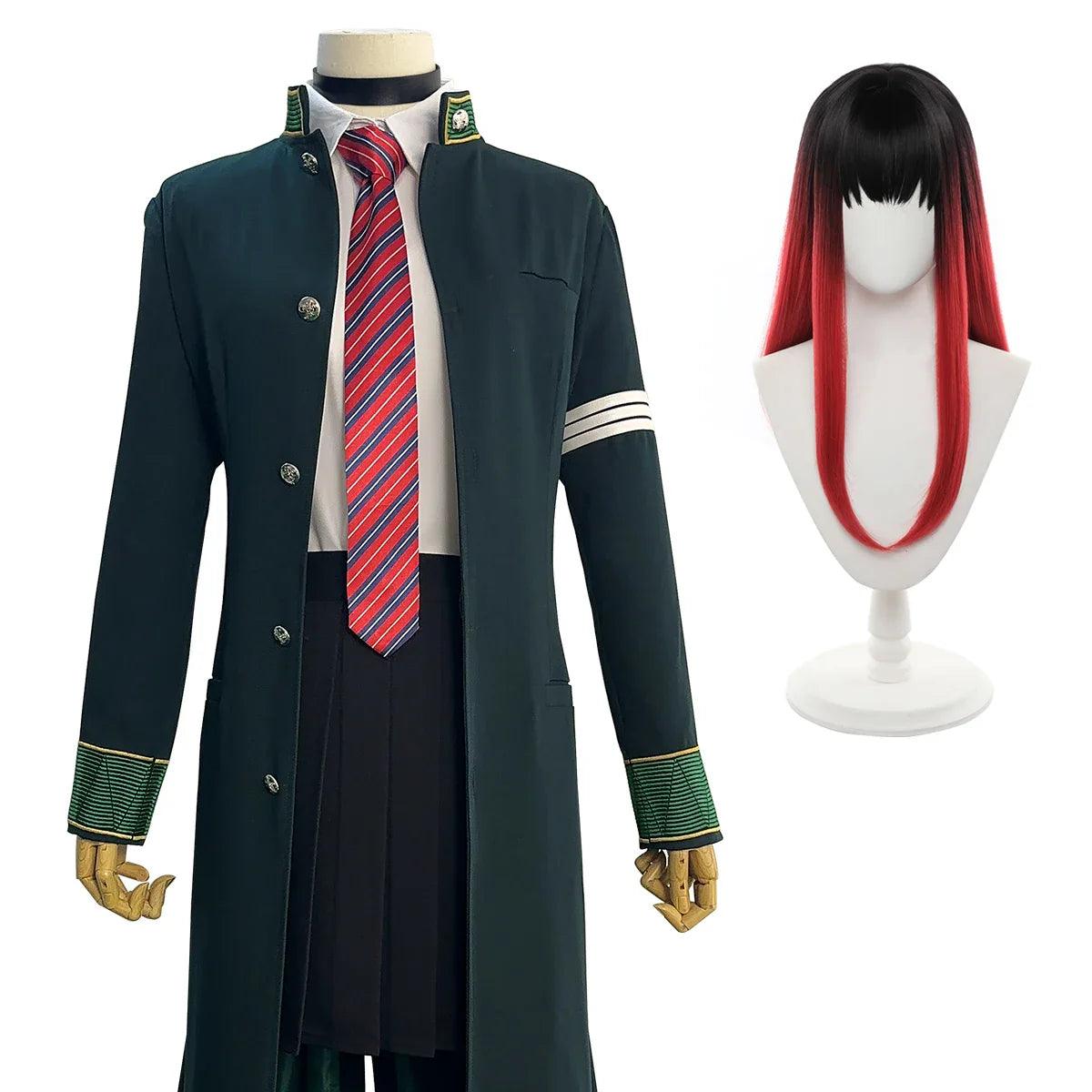 Wind Breaker Anime Tasuku Tsubakino Cosplay Costume Wig Green Long Trench Coat Skirt White Shirt Choker Tie Bow-knot