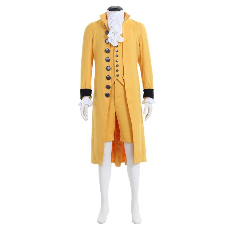 Men's Steampunk Victorian Rococo Noble Costume - Yellow Colonial Frock Coat & Waistcoat