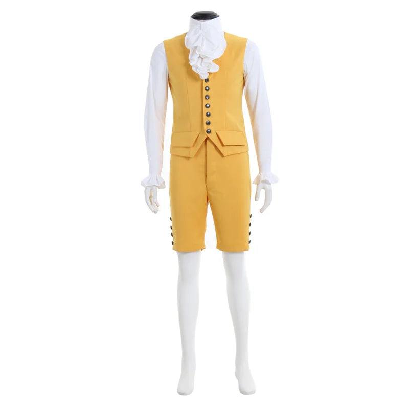 Men's Steampunk Victorian Rococo Noble Costume - Yellow Colonial Frock Coat & Waistcoat