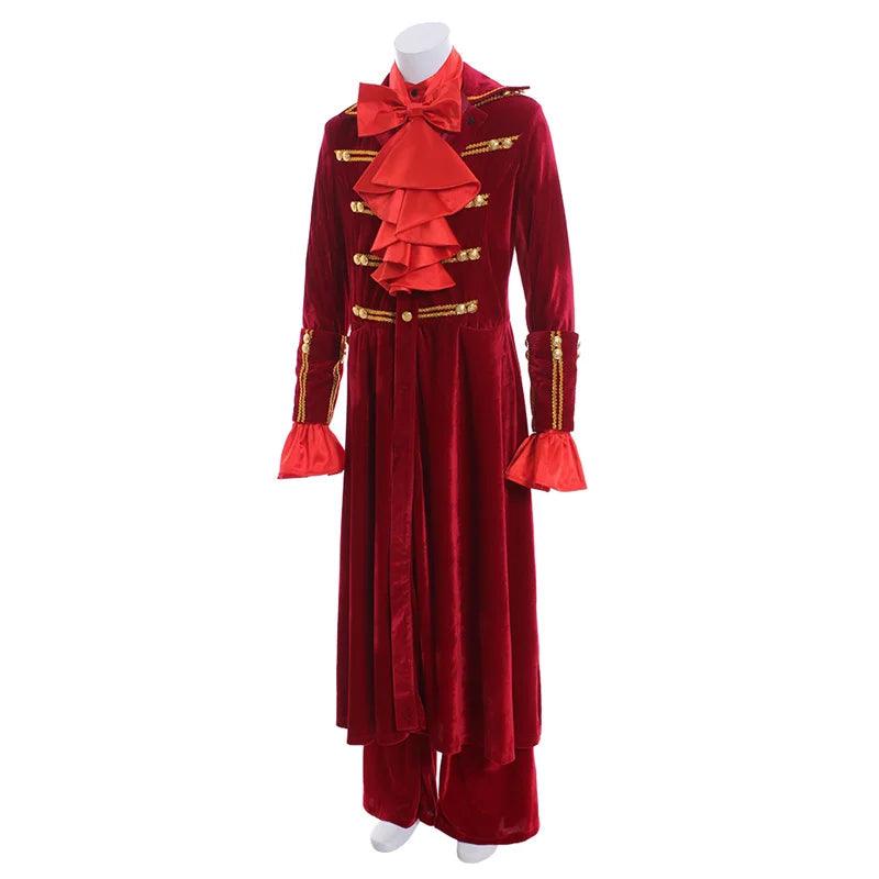 Medieval Renaissance Red Ruffle Shirt Pants Full Set Noble Prince Fashion Men's Vintage Halloween