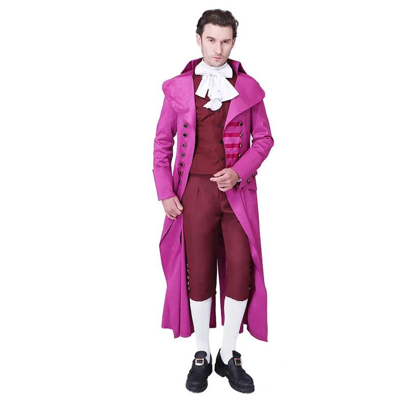 Medieval Retro Rose Red Men's Court Jacket & Pants Cosplay Costume | European Royal Uniform