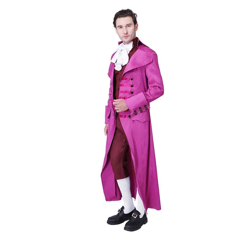 Medieval Retro Rose Red Men's Court Jacket & Pants Cosplay Costume | European Royal Uniform