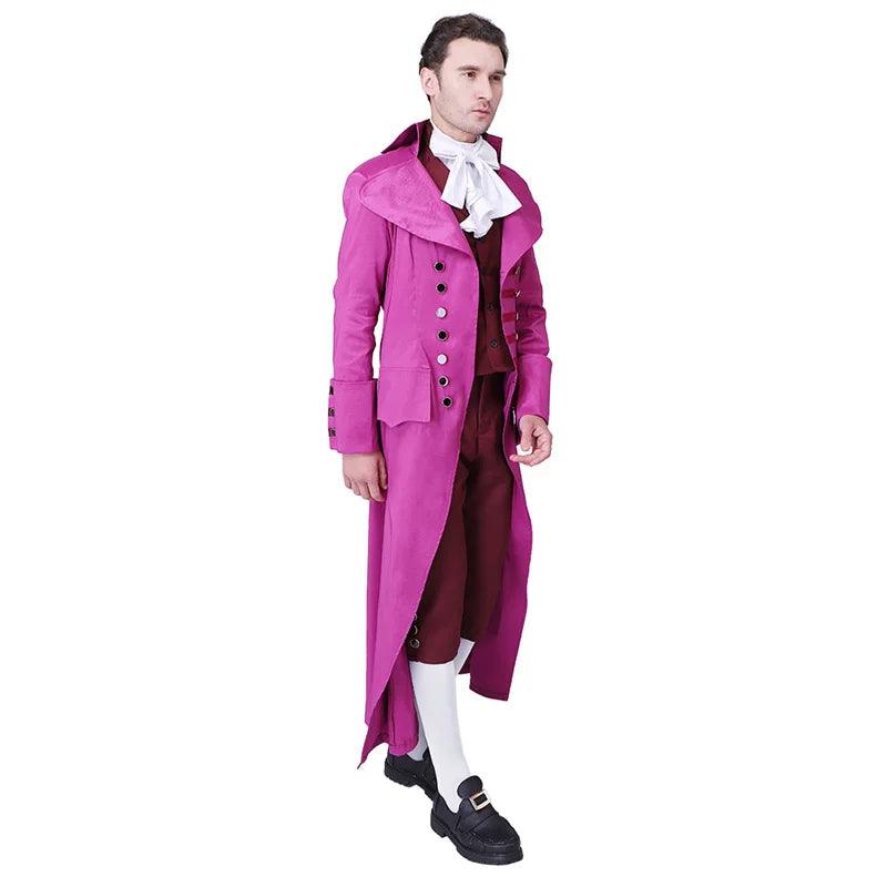 Medieval Retro Rose Red Men's Court Jacket & Pants Cosplay Costume | European Royal Uniform