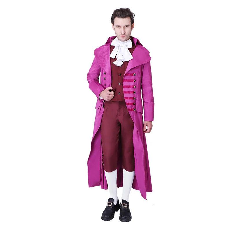 Medieval Retro Rose Red Men's Court Jacket & Pants Cosplay Costume | European Royal Uniform