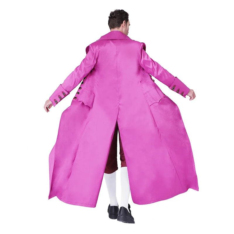 Medieval Retro Rose Red Men's Court Jacket & Pants Cosplay Costume | European Royal Uniform