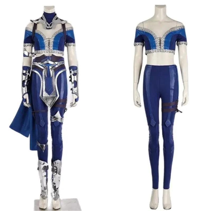 Mortal Kombat Kitana Costume Sexy Blue Top Pants Mask Accessories Halloween Outfit