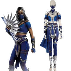 Mortal Kombat Kitana Costume Sexy Blue Top Pants Mask Accessories Halloween Outfit