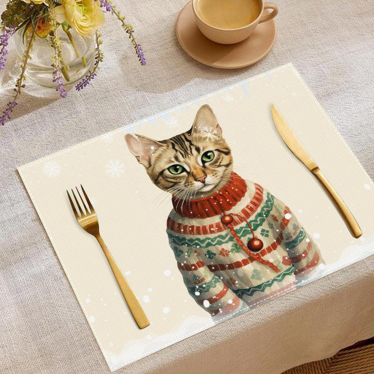 new Christmas cat placemats, restaurant insulation tablecloths, Amazon festive atmosphere decoration insulation mats