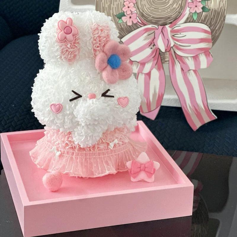 Eternal Flower Bunny Figurine - Adorable Real Flower Decoration Gift for Girlfriends and Friends