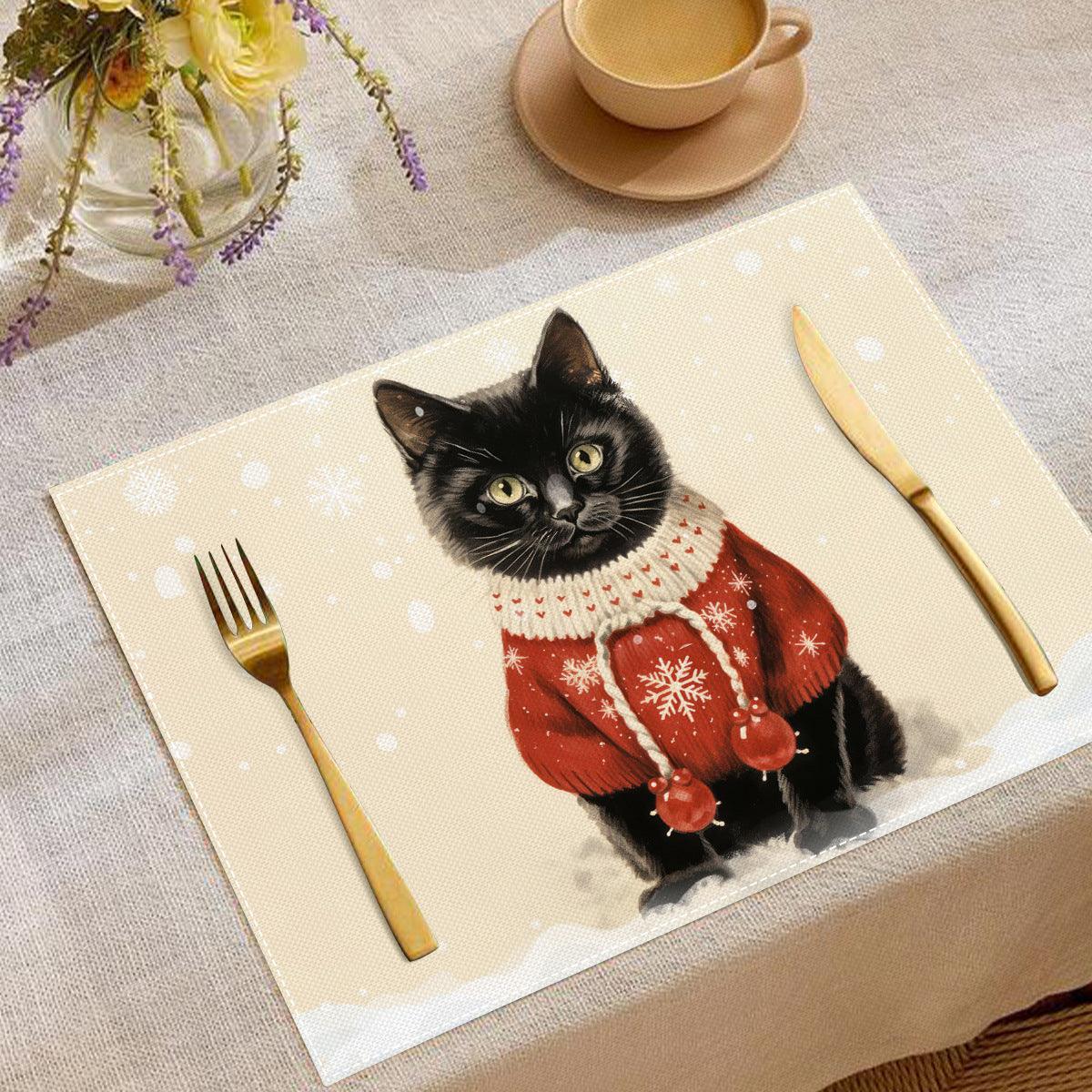 new Christmas cat placemats, restaurant insulation tablecloths, Amazon festive atmosphere decoration insulation mats