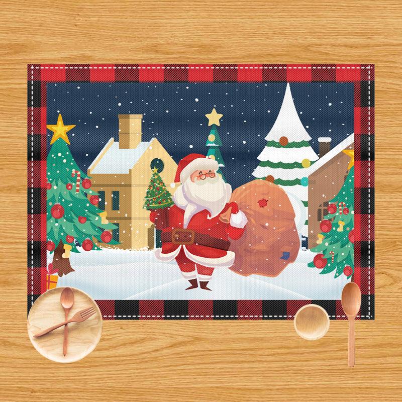 New Christmas table mat Santa elk festive atmosphere decorative placemat insulation mat