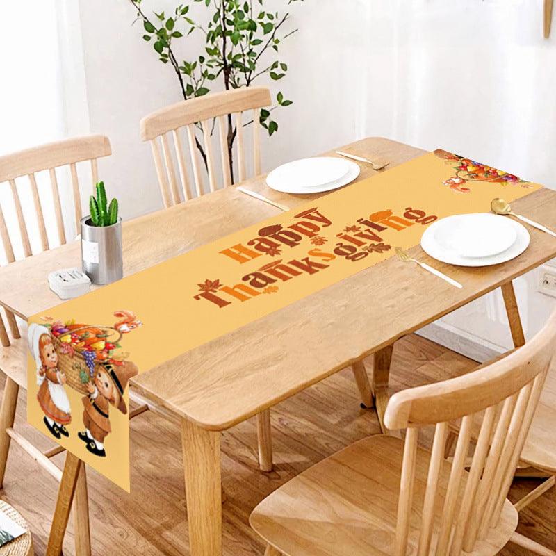 new Thanksgiving table flag autumn pumpkin maple leaf print table flag home decoration dining table coffee table tablecloth