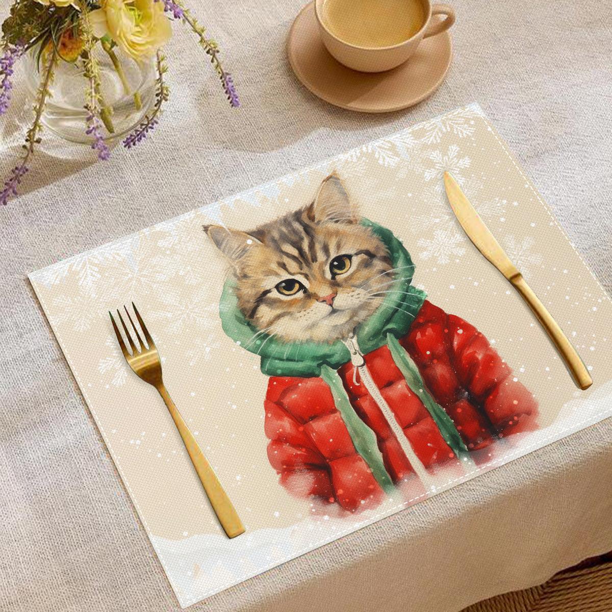 new Christmas cat placemats, restaurant insulation tablecloths, Amazon festive atmosphere decoration insulation mats