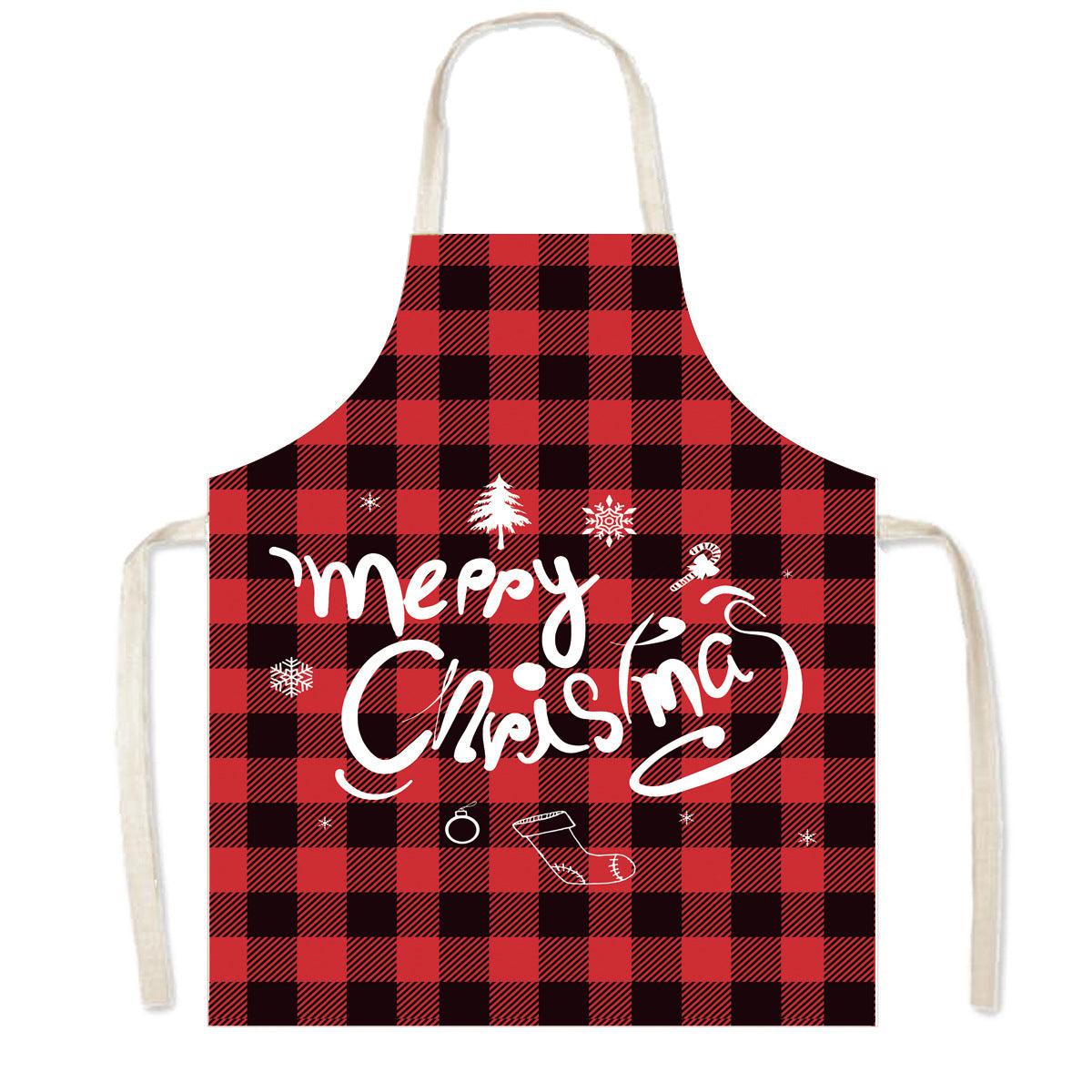 new Christmas apron festive atmosphere plaid elk apron kitchen anti-fouling smock apron