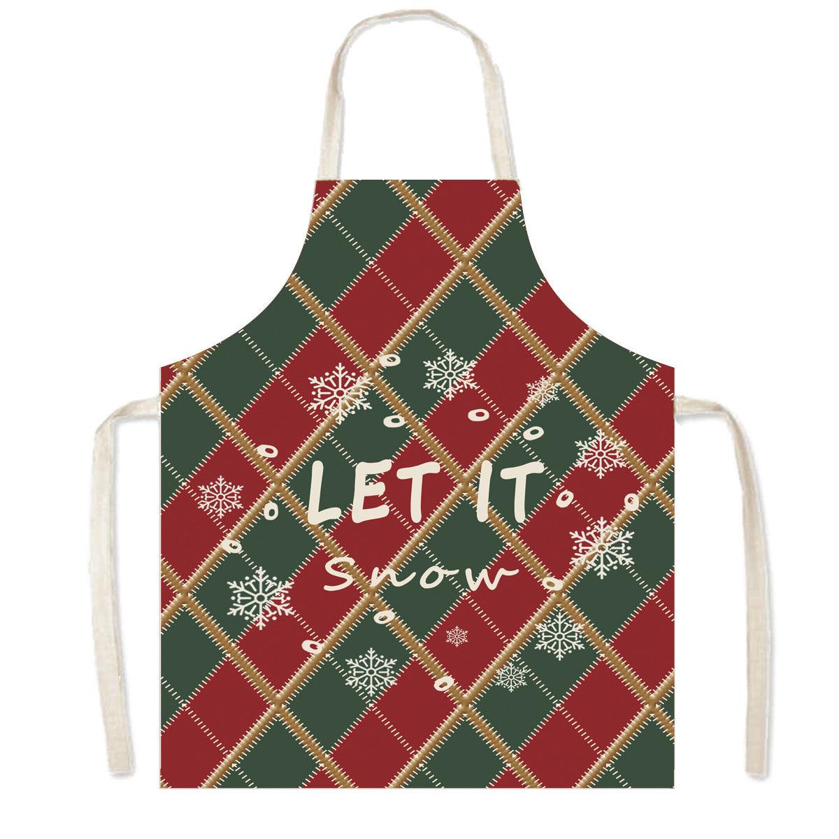 new Christmas apron festive atmosphere plaid elk apron kitchen anti-fouling smock apron