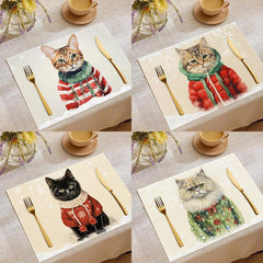 new Christmas cat placemats, restaurant insulation tablecloths, Amazon festive atmosphere decoration insulation mats