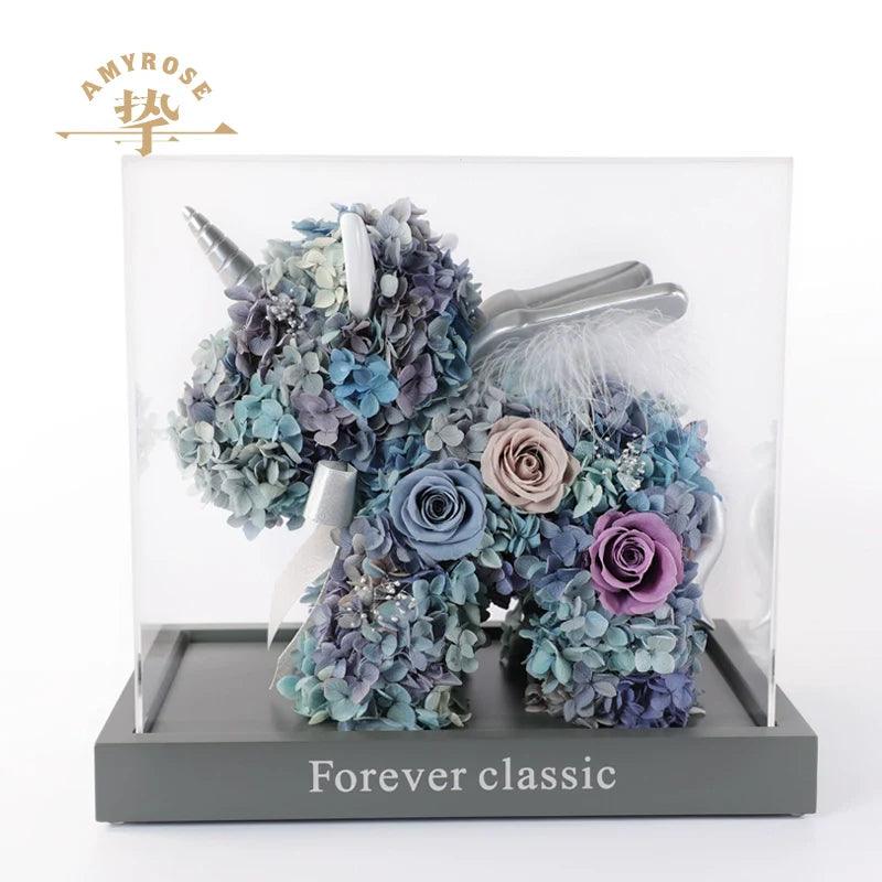 Unicorn Gift Box Rose Bouquet - Wedding Anniversary Ornament, Engagement & Birthday Gift for Her