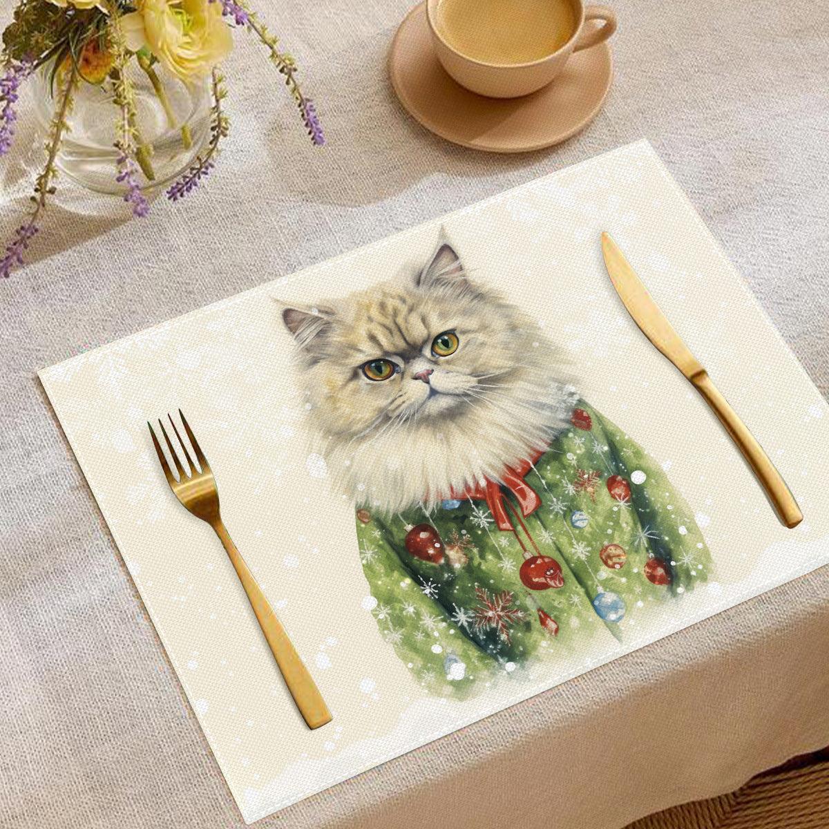 new Christmas cat placemats, restaurant insulation tablecloths, Amazon festive atmosphere decoration insulation mats