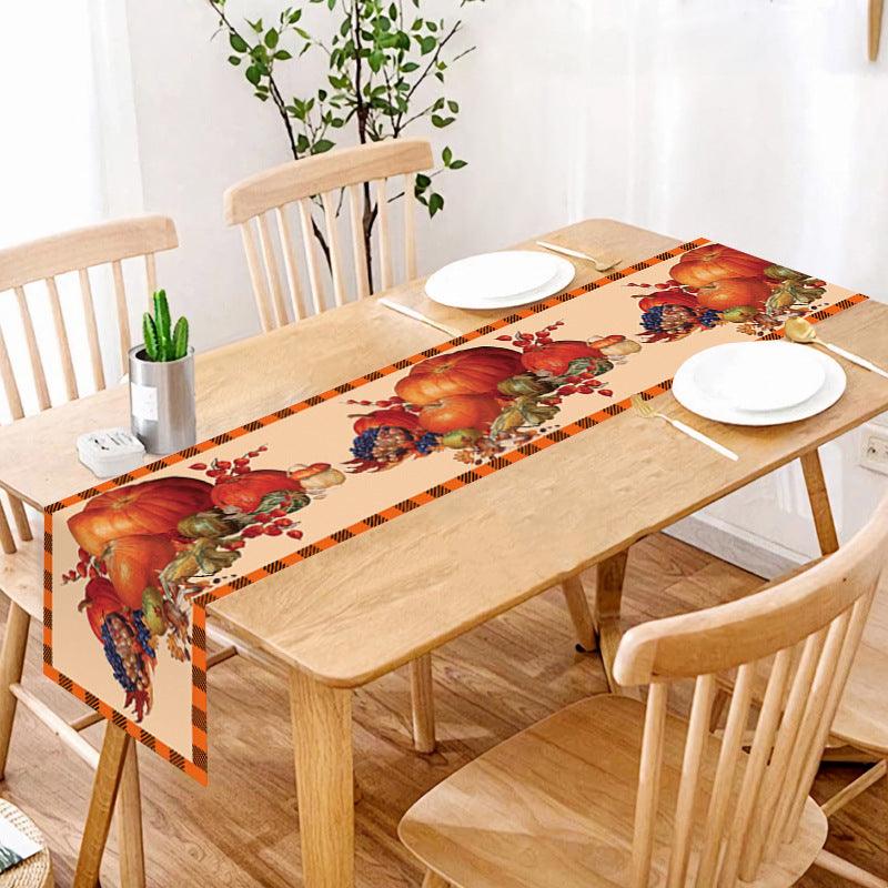 new Thanksgiving table flag autumn pumpkin maple leaf print table flag home decoration dining table coffee table tablecloth