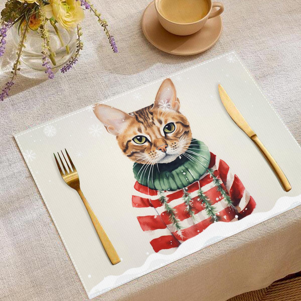 new Christmas cat placemats, restaurant insulation tablecloths, Amazon festive atmosphere decoration insulation mats