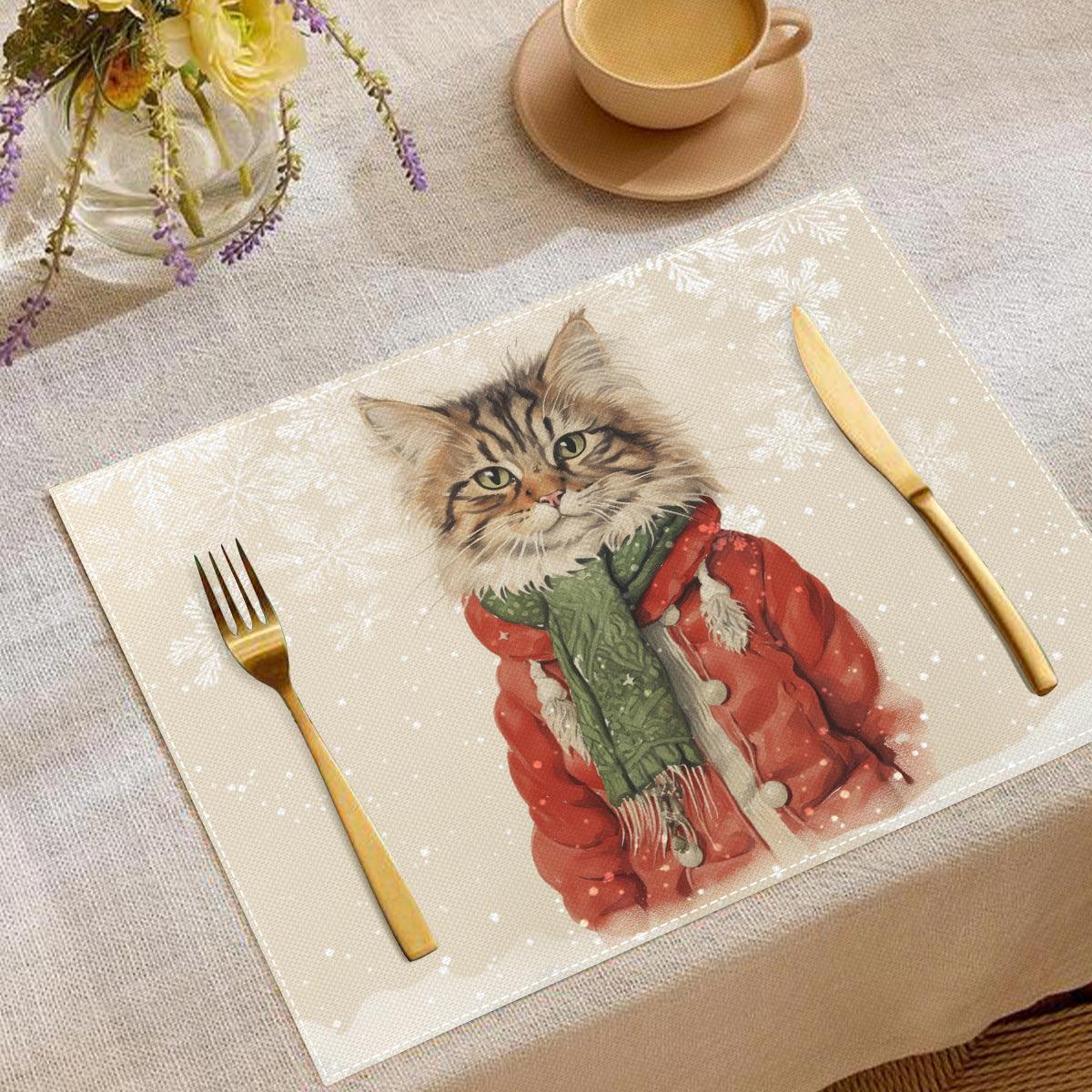 new Christmas cat placemats, restaurant insulation tablecloths, Amazon festive atmosphere decoration insulation mats