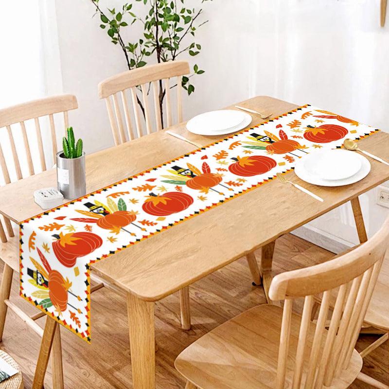 new Thanksgiving table flag autumn pumpkin maple leaf print table flag home decoration dining table coffee table tablecloth